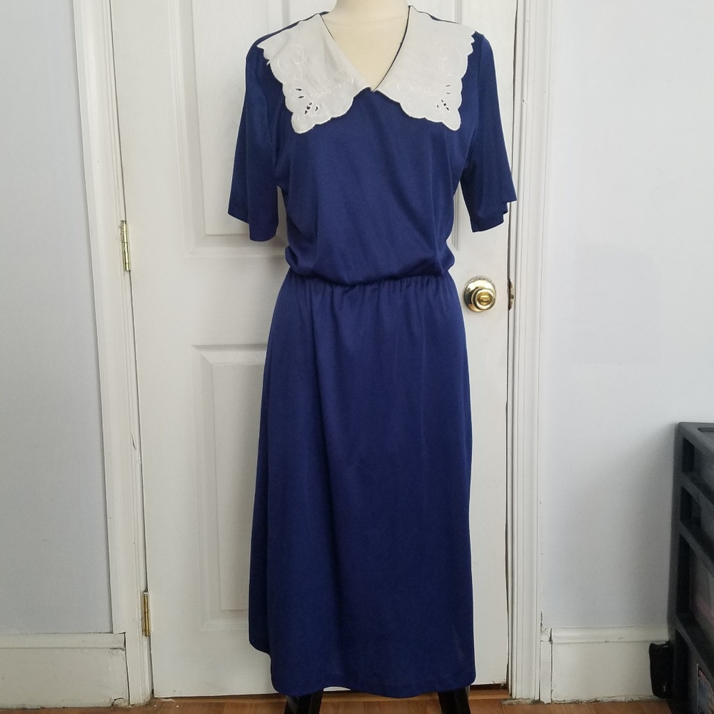Blair 80's VTG Navy Blue Prairie Style Dress